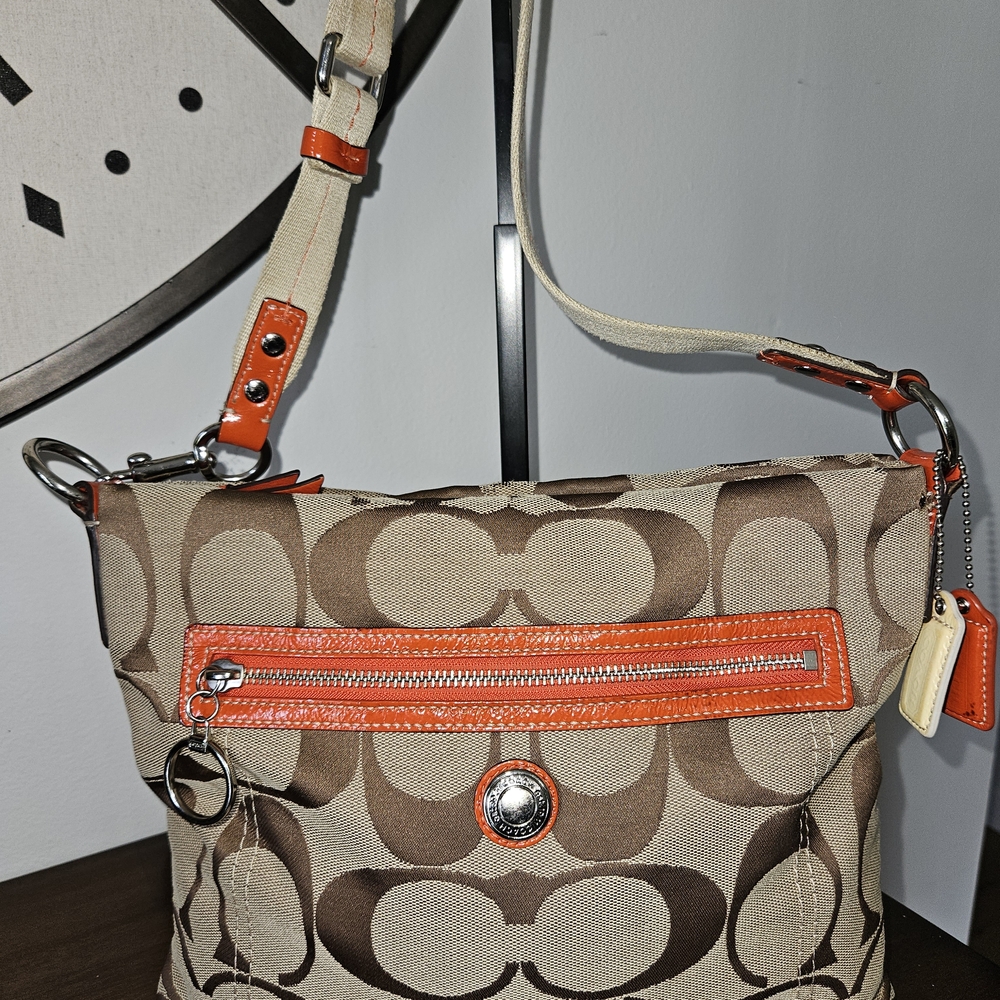 Coach Beige and Orange Signature Canvas Crossbody Bag